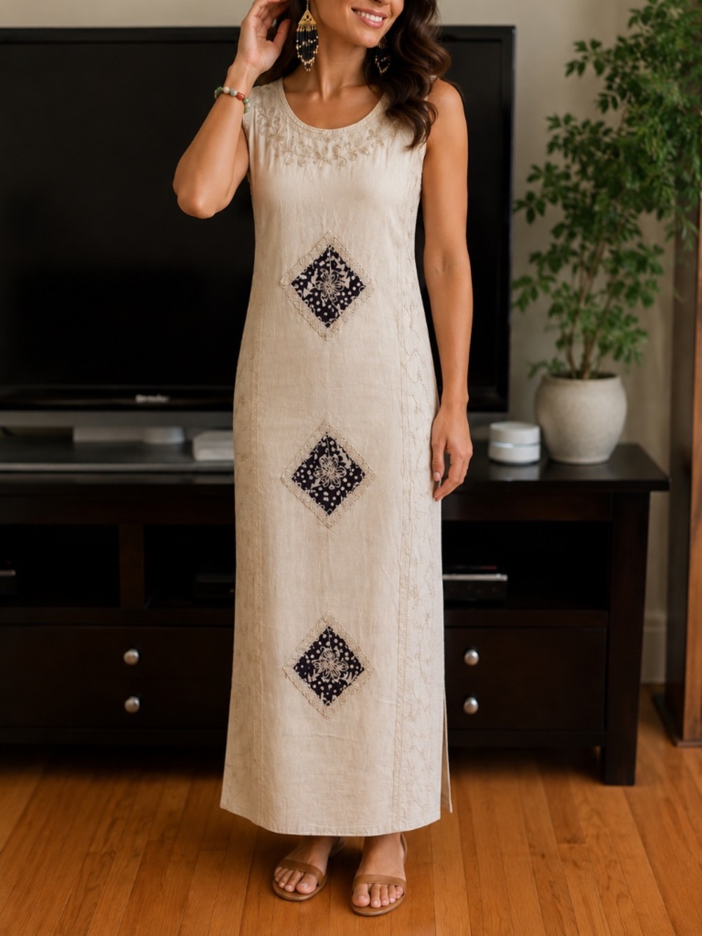 Rhea Fashion Sleeveless  Maxi Dress with Diamond Embroidery details